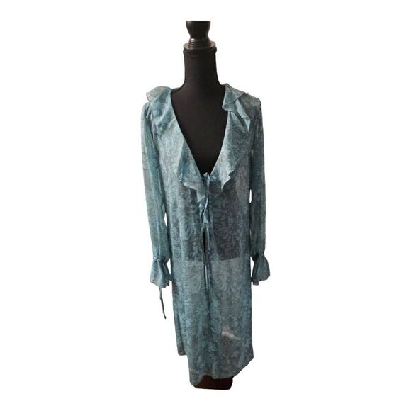Wild Fable Womens Green Floral Long Sleeve Midi Tie-Front Cover-Up Size S - Picture 6 of 6